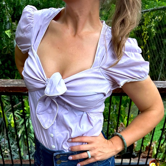 Kitten d’Amour Tops - Kitten d’Amour lavender blouse with tie up detail - size 16